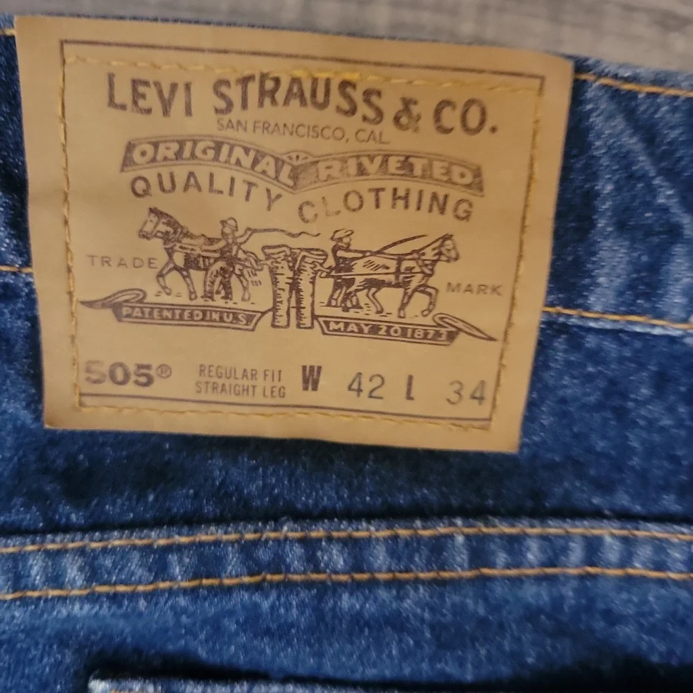 Vintage 90s Levis 505 Jeans Mens 42x324 Fit 40x34 Blue Orange Tab USA Dark Wash